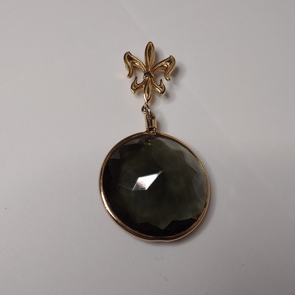 Gold Tone Metal And Heavy Glass Dangle Brooch - Picture 1 of 11